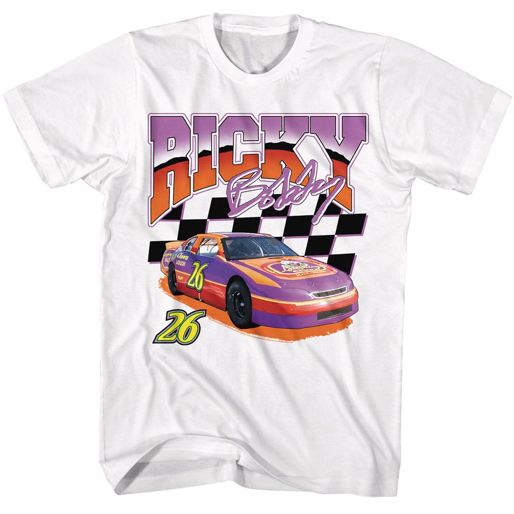 Talladega Nights - Ricky Racer - White Front Print Short Sleeve Adult T-Shirt - clothing by TeeHivey.com (Image 1)