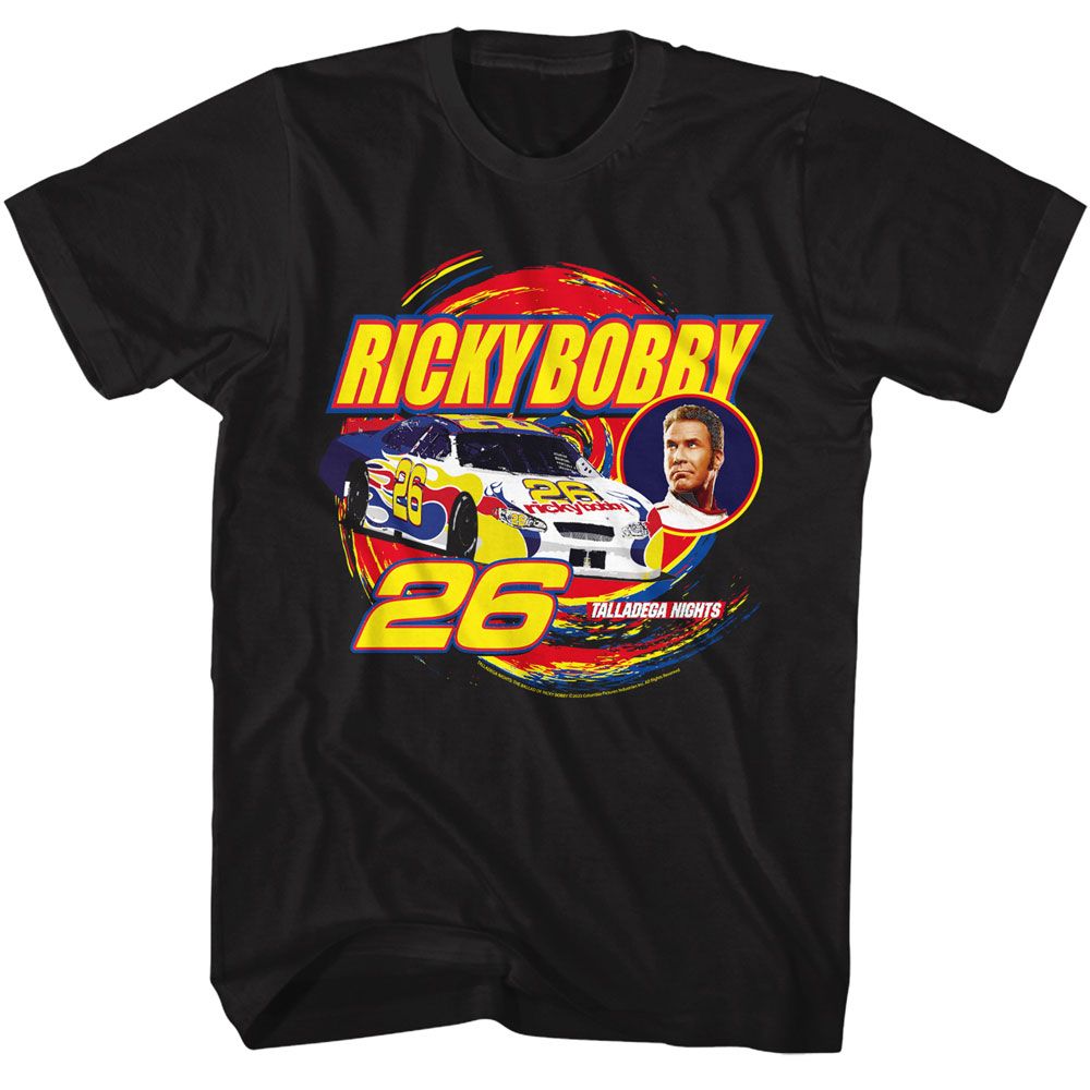 Talladega Nights - Ricky Bobby Swirl - Black Short Sleeve Adult T-Shirt - clothing by TeeHivey.com (Image 1)