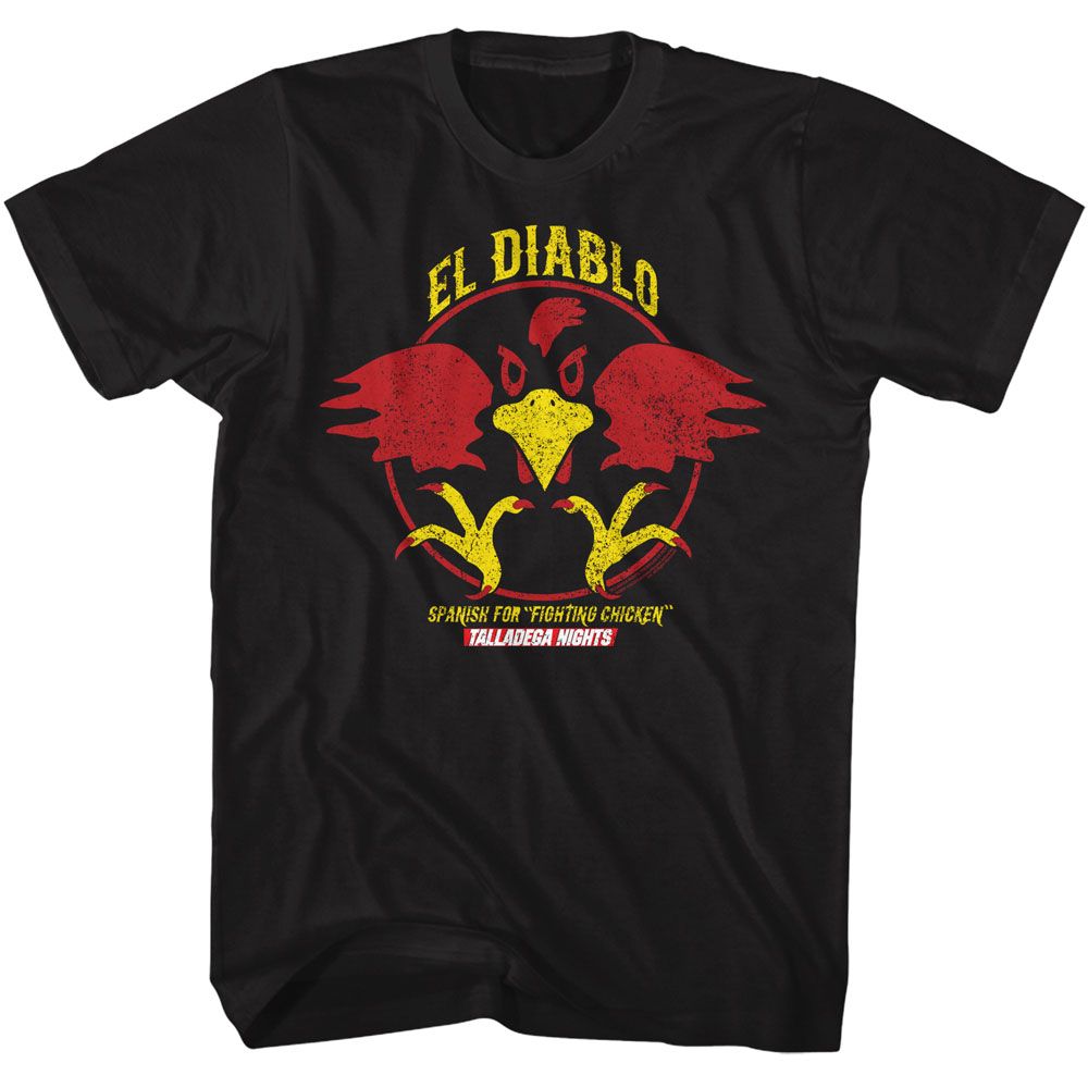 Talladega Nights - El Diablo Chicken - American Classics - Solid Black Adult Short Sleeve T-Shirt (Image 1)