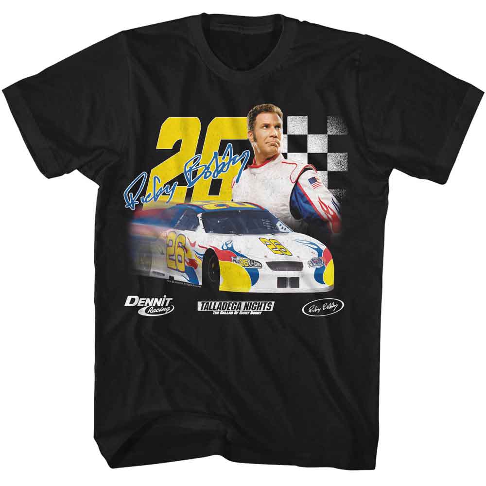 Talladega Nights - 26 With Signature - American Classics - Solid Black Adult Short Sleeve T-Shirt (Image 1)