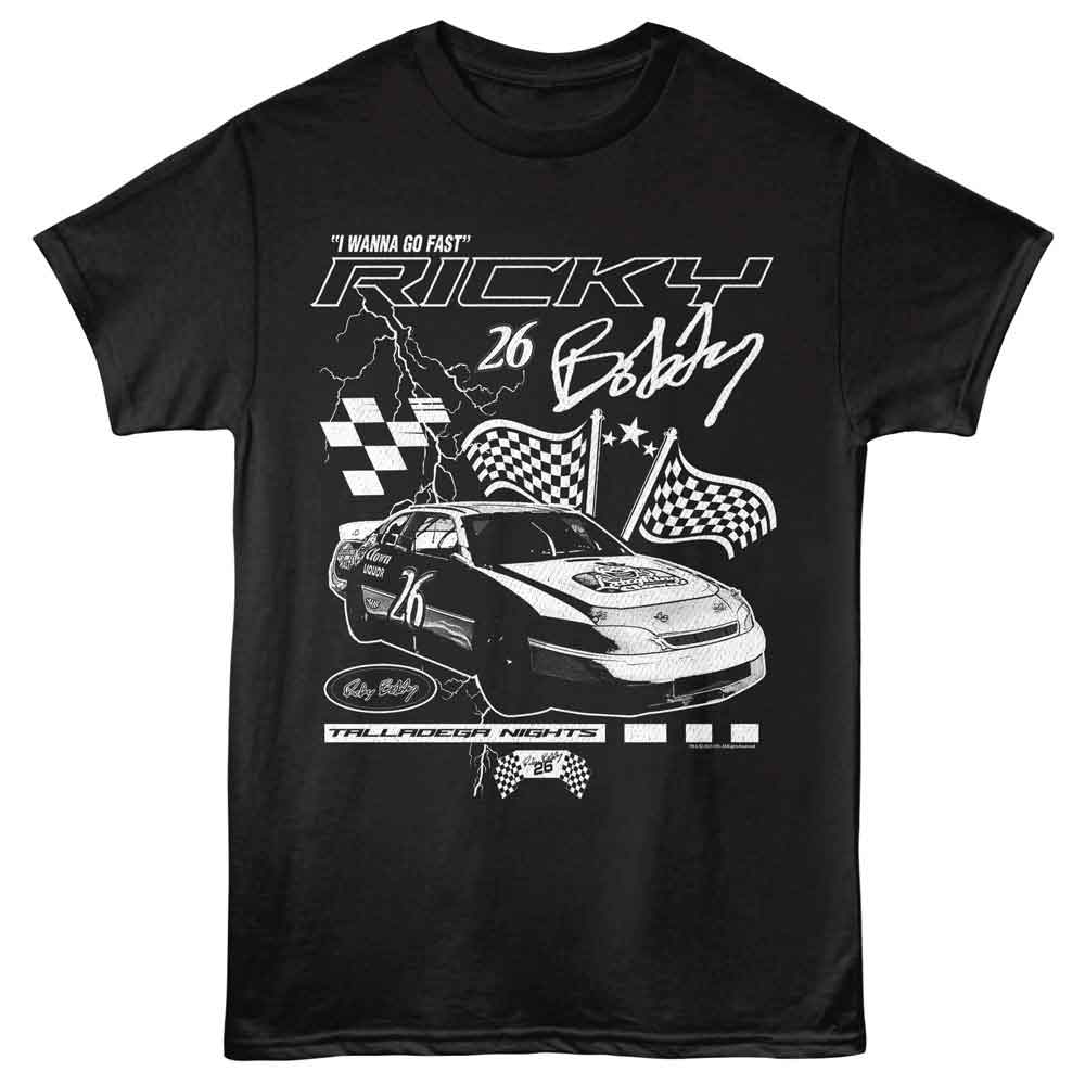 Talladega Nights - Lightning And Flags - American Classics - Black Adult Short Sleeve T-Shirt (Image 1)