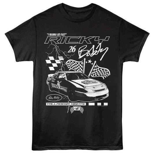 Talladega Nights - Lightning And Flags - American Classics - Black Adult Short Sleeve T-Shirt (Image 1)