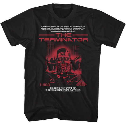 Terminator - Red T 800 - American Classics - Solid Black Adult Short Sleeve T-Shirt - clothing by TeeHivey.com (Image 1)