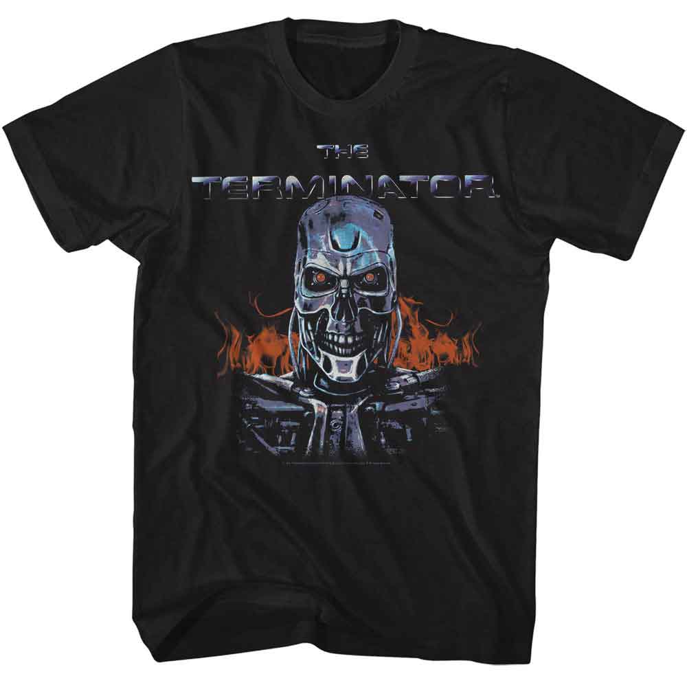Terminator - Flames - American Classics - Solid Black Adult Short Sleeve T-Shirt