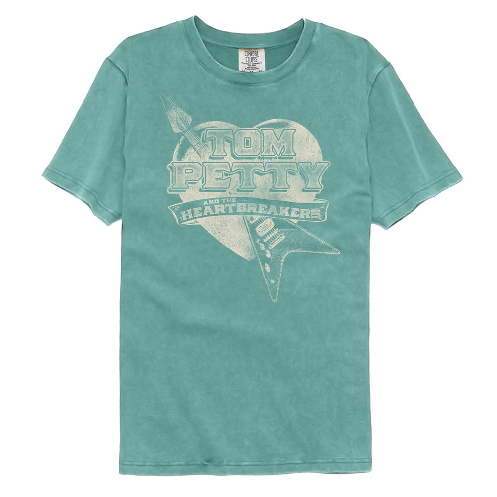 Tom Petty - Guitar Heart - American Classics - Solid Blue Adult Short Sleeve Comfort Color T-Shirt (Image 1)