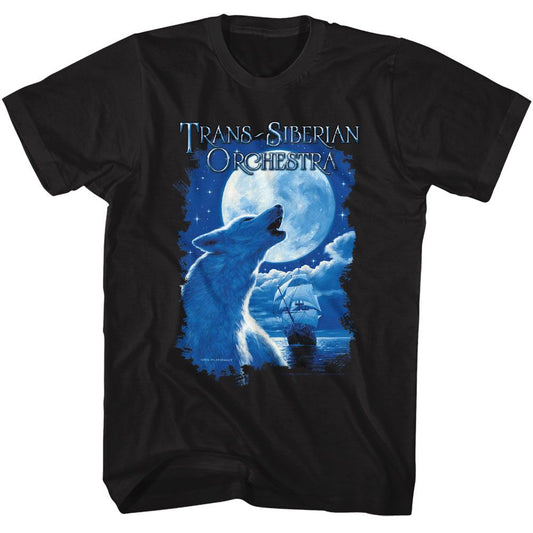 Trans Siberian Orchestra - Night Ocean Wolf - American Classics - Solid Black Adult Short Sleeve T-Shirt (Image 1)
