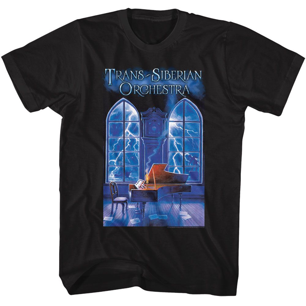 Trans Siberian Orchestra - Stormy Piano Scene - American Classics - Solid Black Adult Short Sleeve T-Shirt (Image 1)