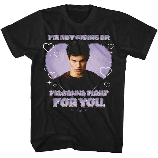 Twilight - Jacob Fight For You Heart - American Classics - Solid Black Adult Short Sleeve T-Shirt