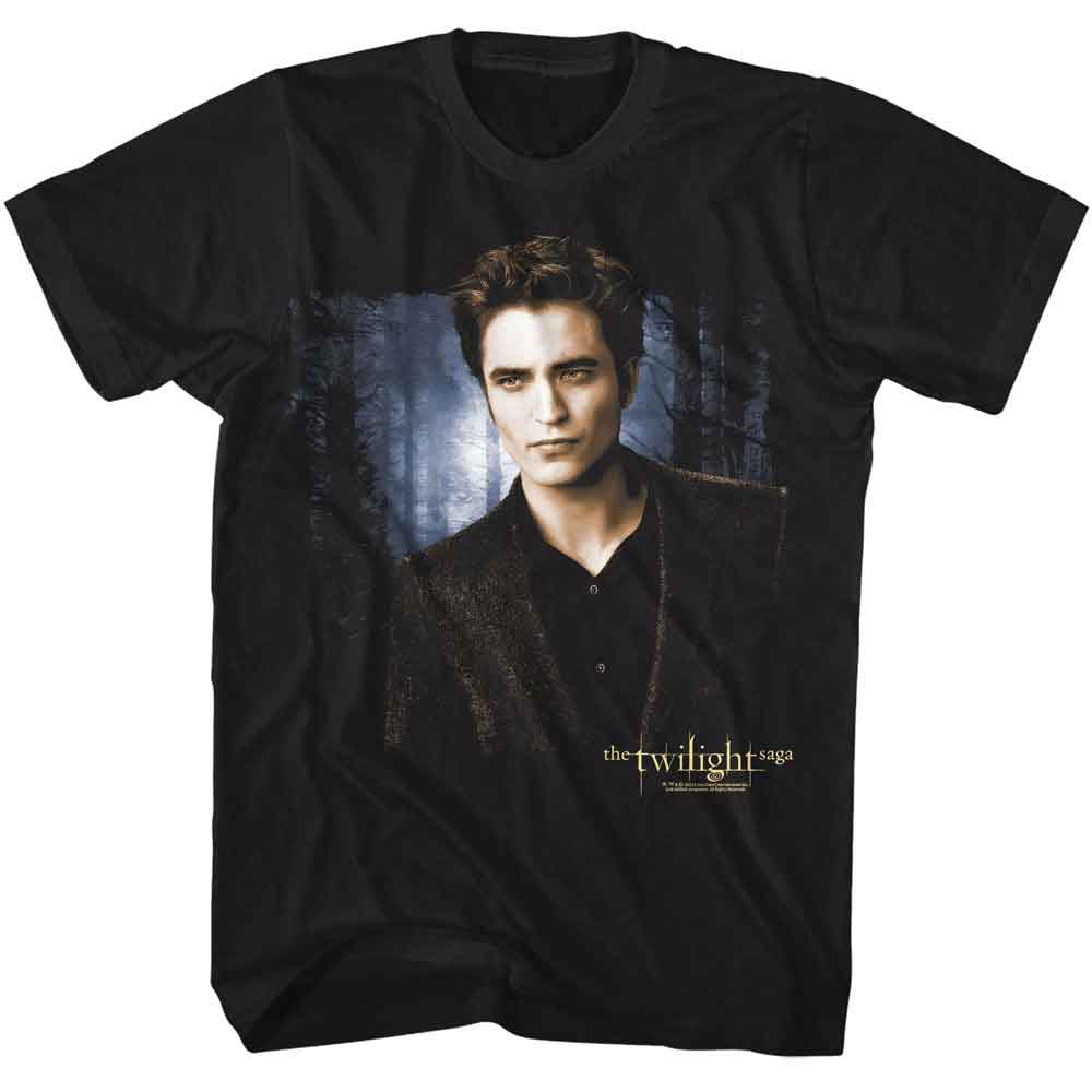 Twilight - Edward And Forest - Officially Licensed - Black Solid Front Print Adult Short Sleeve T-Shirt