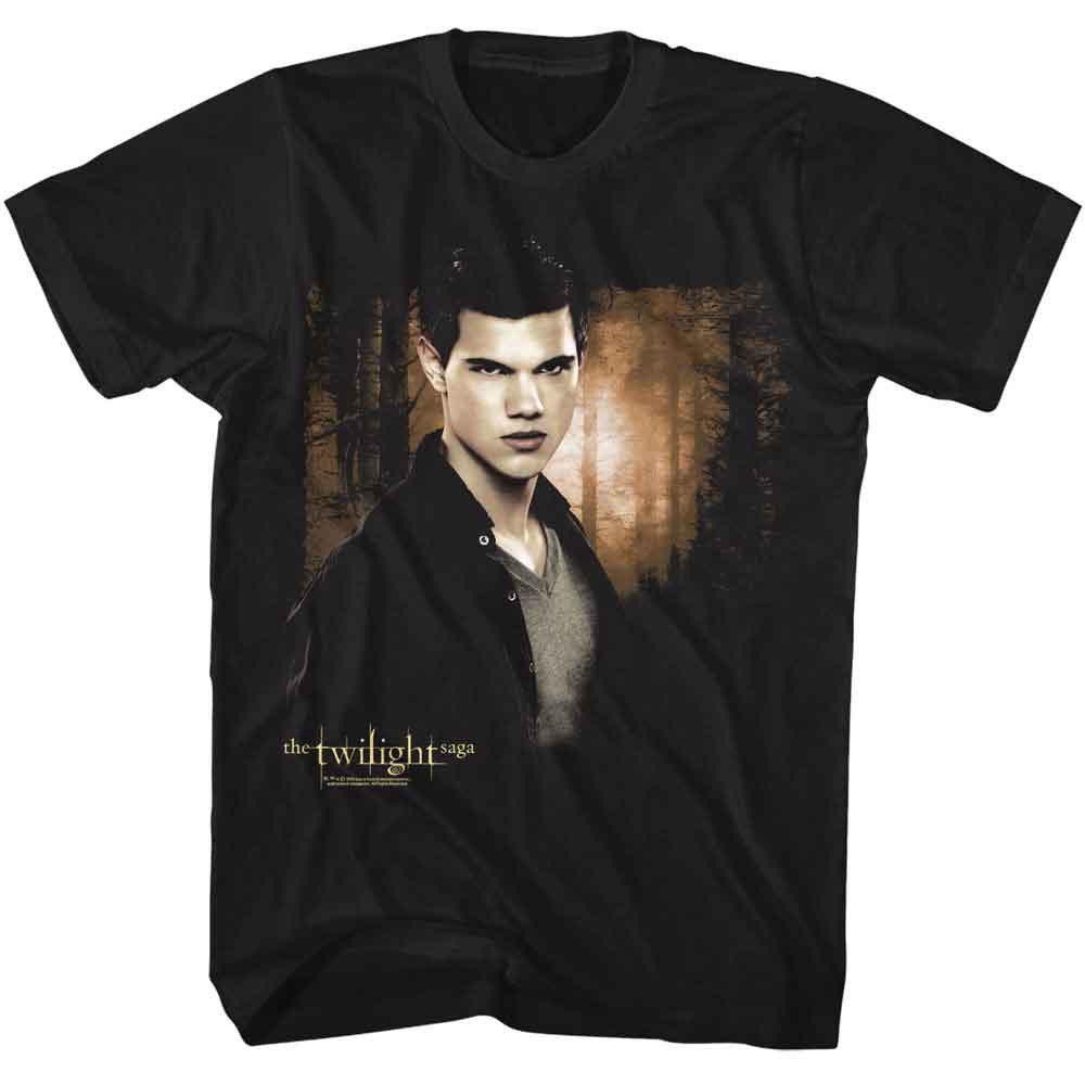Twilight - Jacob And Forest - Officially Licensed - Black Solid Front Print Adult Short Sleeve T-Shirt