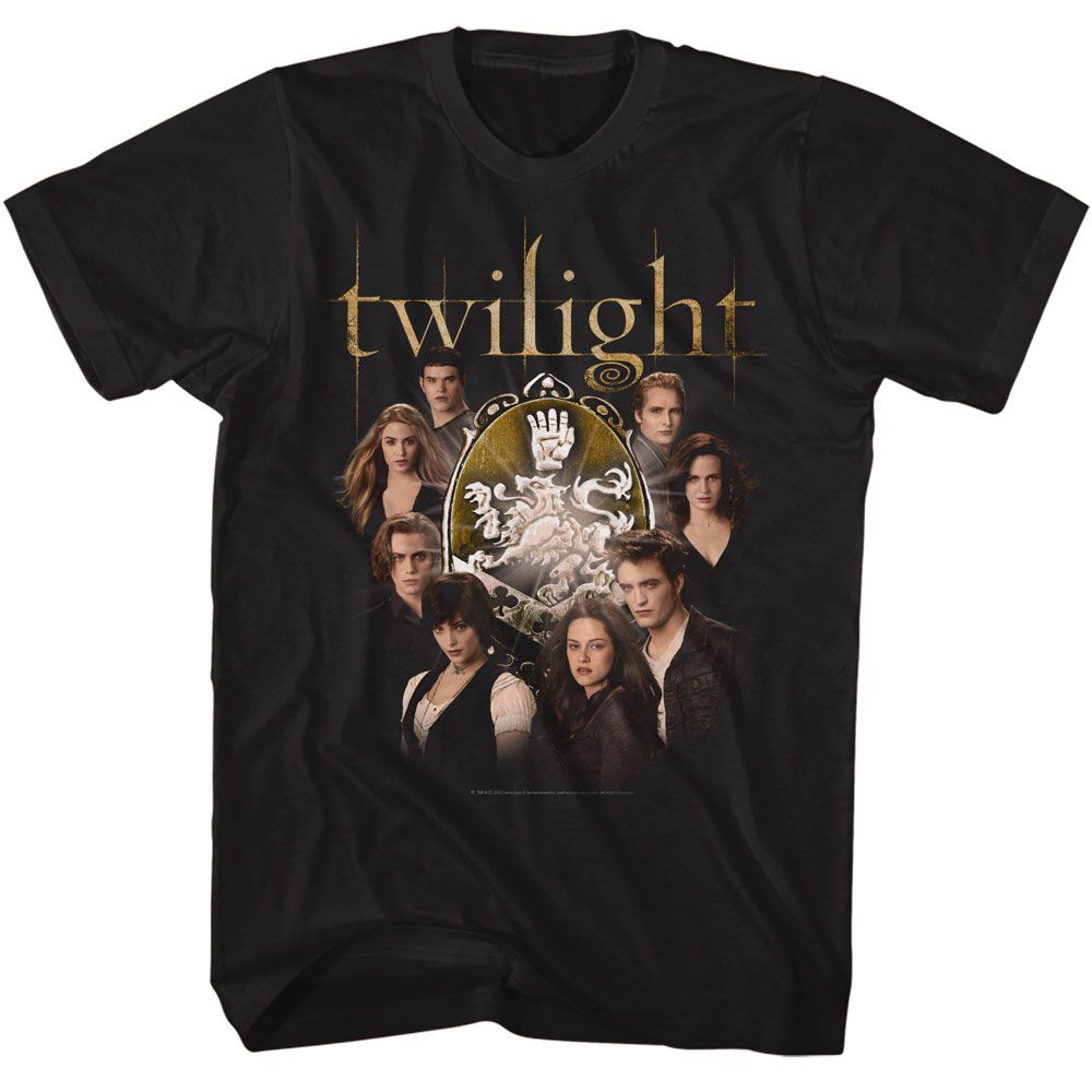 Twilight - Cullen Family With Crest - American Classics - Solid Black Adult Short Sleeve T-Shirt
