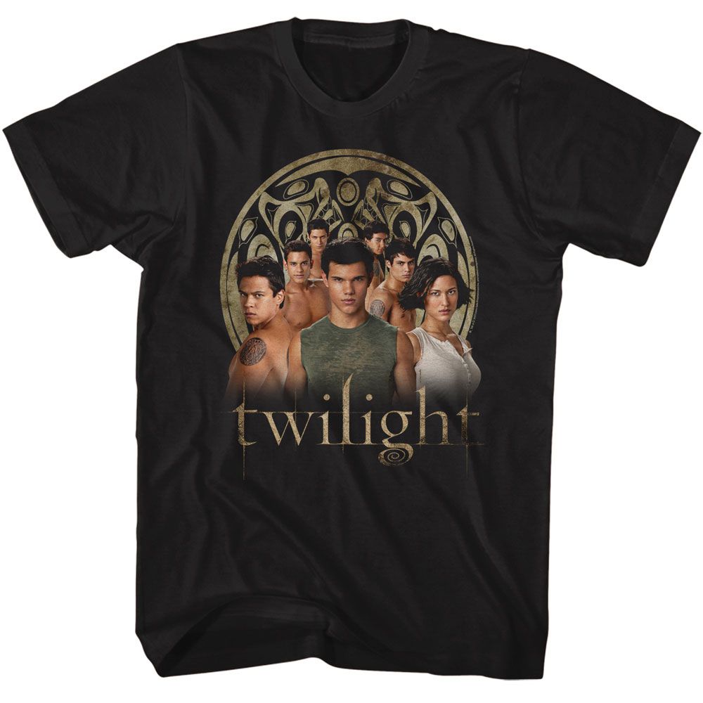Twilight - Wolf Pack Group Photo - American Classics - Solid Black Adult Short Sleeve T-Shirt (Image 1)