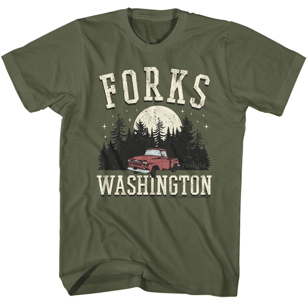 Twilight - Forks Truck - American Classics - Solid Green Adult Short Sleeve T-Shirt