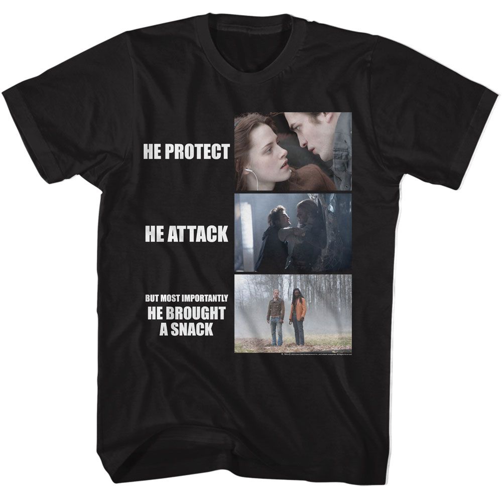 Twilight - He Protect He Attack - American Classics - Solid Black Adult Short Sleeve T-Shirt (Image 1)