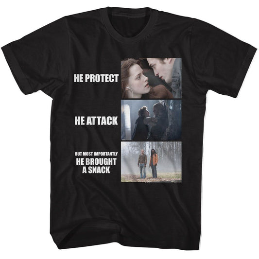 Twilight - He Protect He Attack - American Classics - Solid Black Adult Short Sleeve T-Shirt (Image 1)