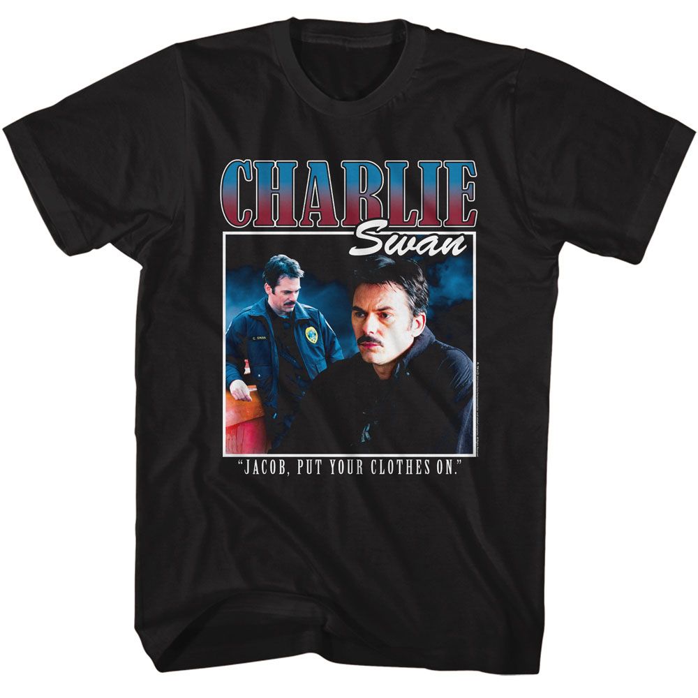 Twilight - Charlie 90s Design - Black Front Print Short Sleeve Adult T-Shirt