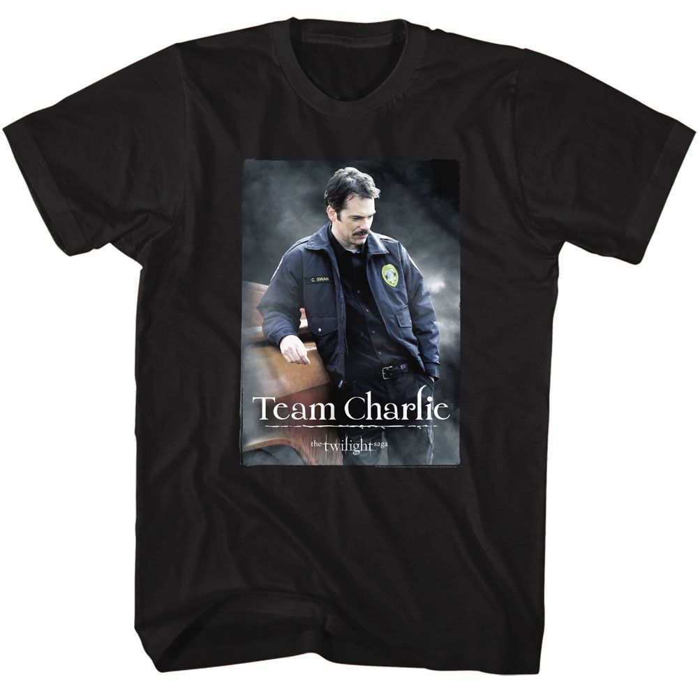 Twilight - Team Charlie - Black Front Print Short Sleeve Solid Adult T-Shirt - clothing by TeeHivey.com (Image 1)