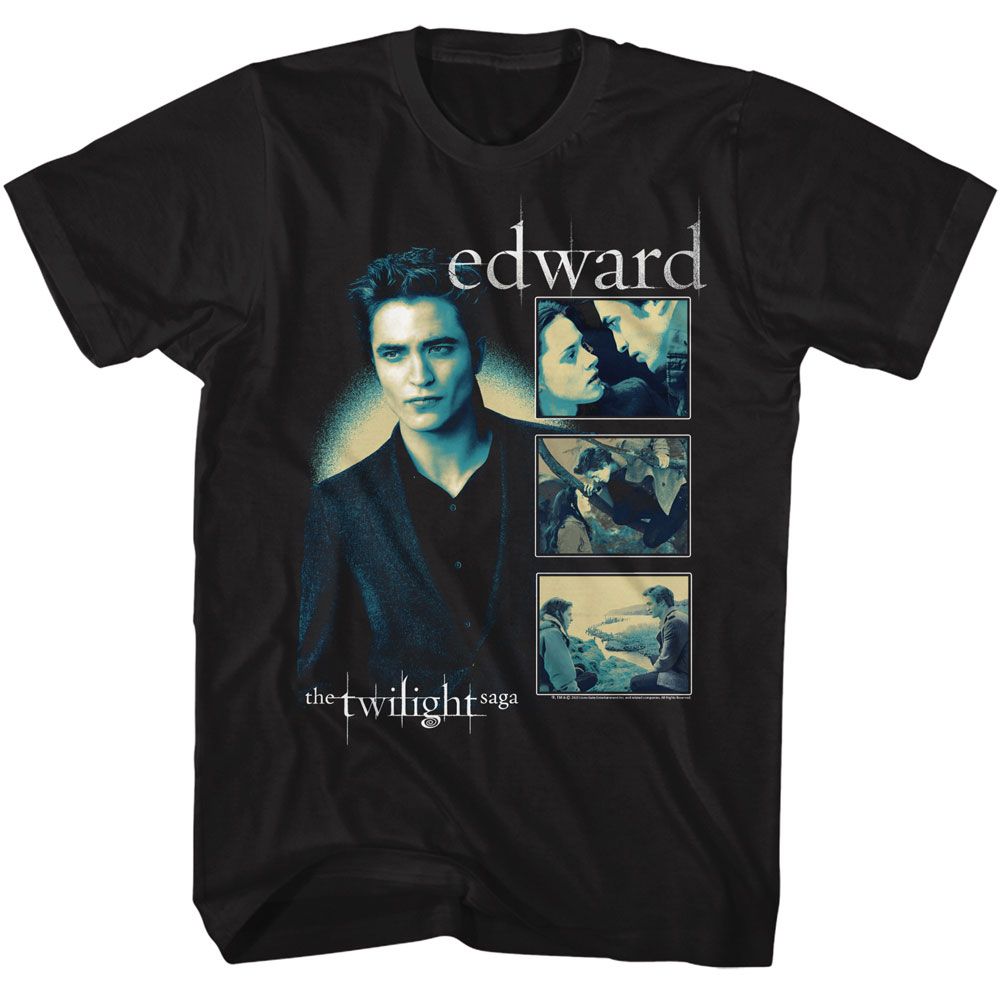 Twilight - Edward Multi Scenes - American Classics - Solid Black Adult Short Sleeve T-Shirt