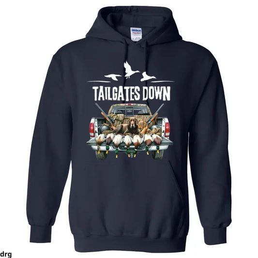 Tailgates Down Hunting Hoodie, Premium Outdoor Apparel for Duck Hunters and Dog Lovers, Comfortable and Warm Sweasthirt with Hunting-Themed Design