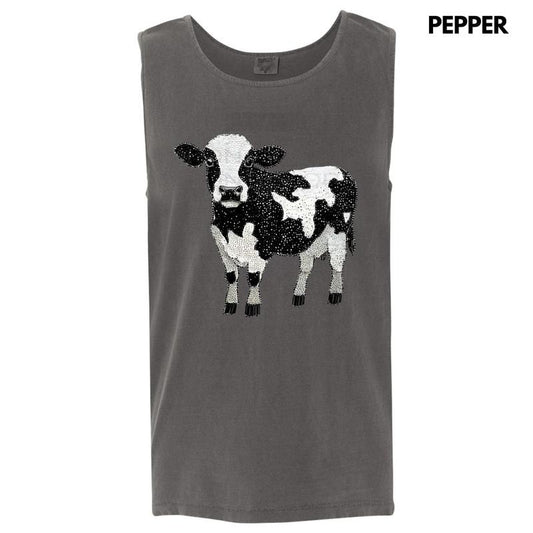 Tank Top - Cow Faux Rhinestone Comfort Colors Tank Top