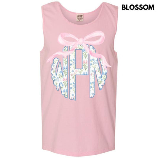 Tank Top - Grandmillennial Floral Monogram Comfort Colors Tank Top 'NLB'