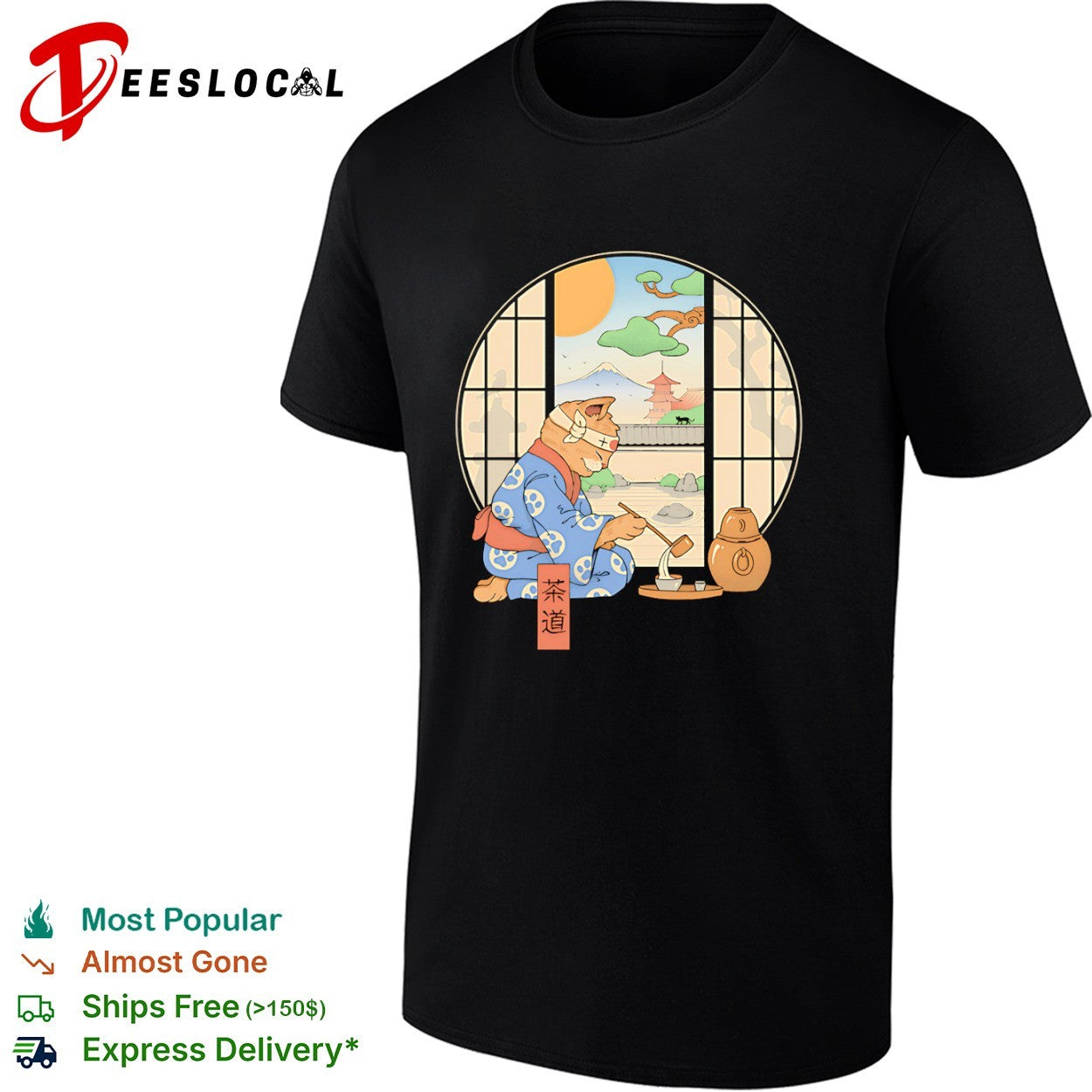 Tea Cat Ceremony a ukiyo-e style shirt