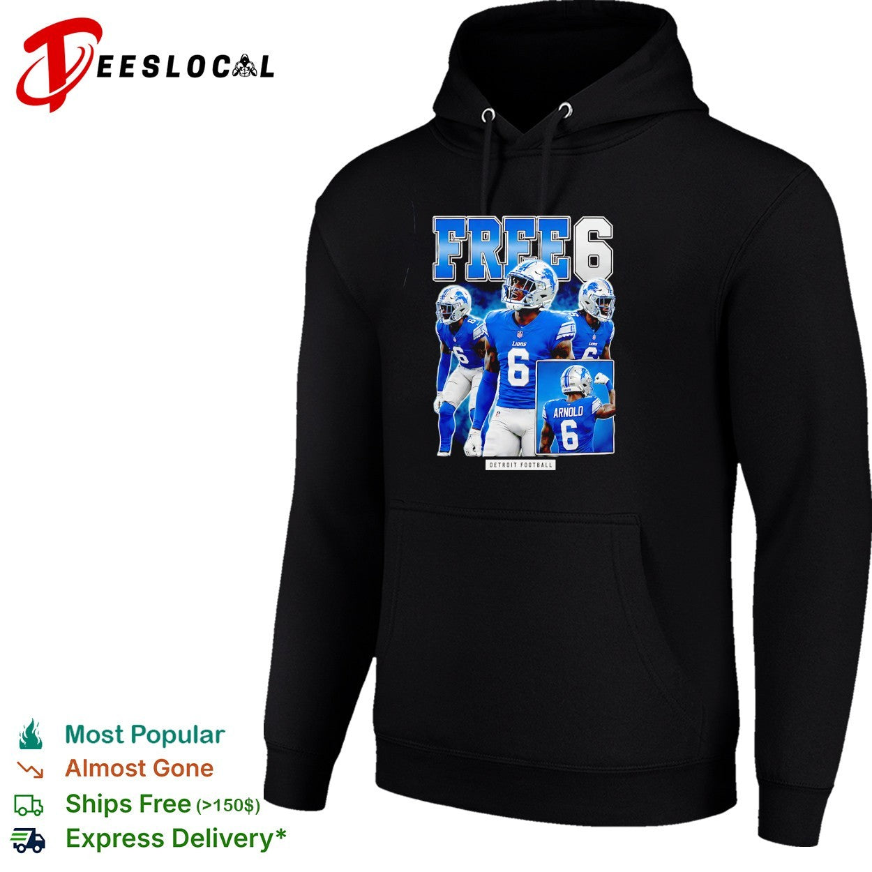 Terrion Arnold Detroit Lions number 6 free 6 football shirt
