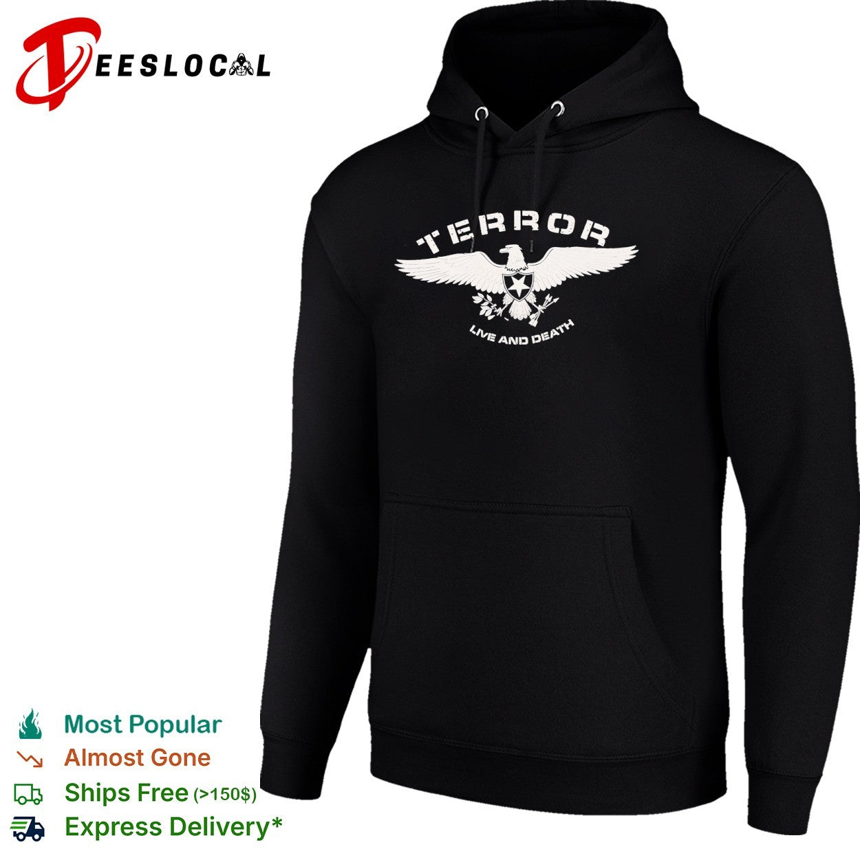 Terror live and death eagle shield star olive branch arrows symbol band shirt