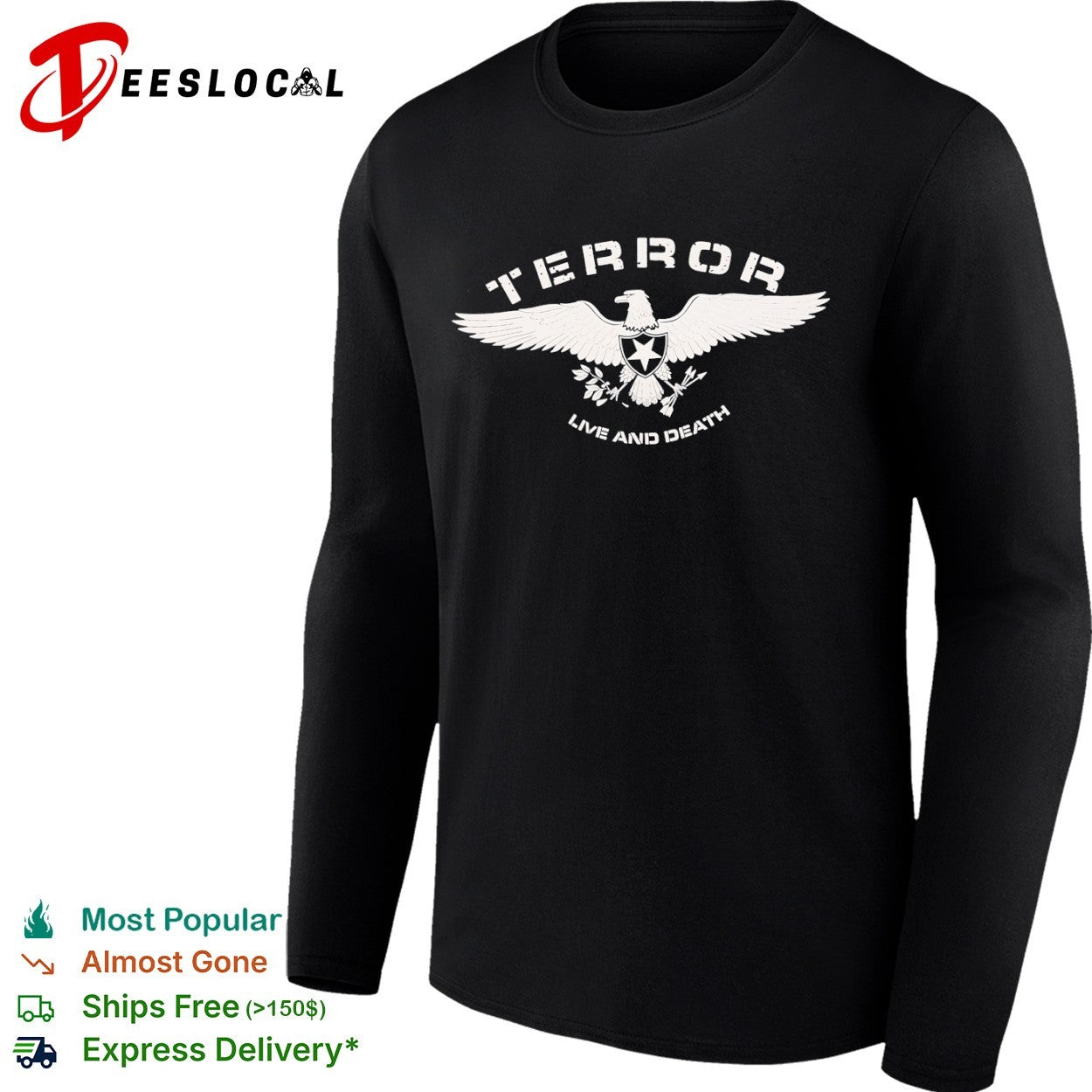 Terror live and death eagle shield star olive branch arrows symbol band shirt