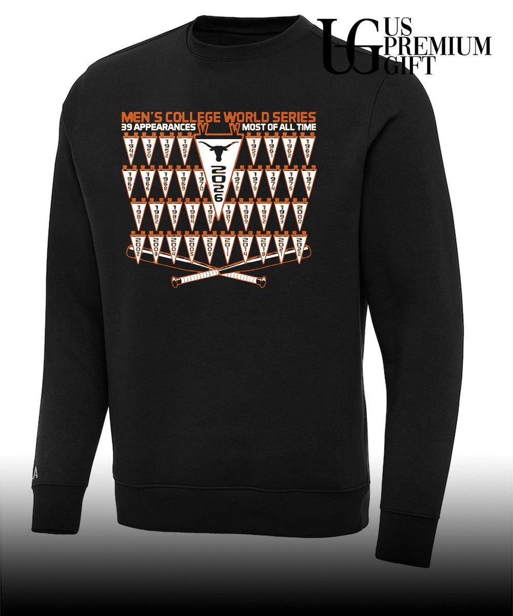 Texas Longhorns 2026 Baseball NCAA Men’s College World Series 39 Appearance Most of All Time shirt