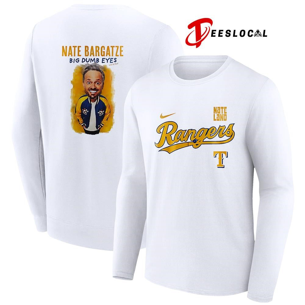 Texas Rangers x Nate Bargatze Big Dumb Eyes world tour caricature graphic shirt