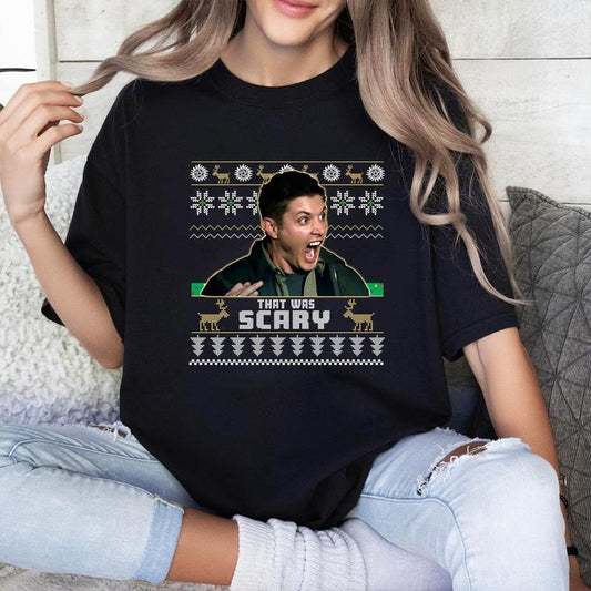 That Was Scary Christmas T Shirt ,Dean Winchester Supernatural That Was Scary Funny Vintage Retro T-Shirt, Retro Gift Tee For You And Your Friends