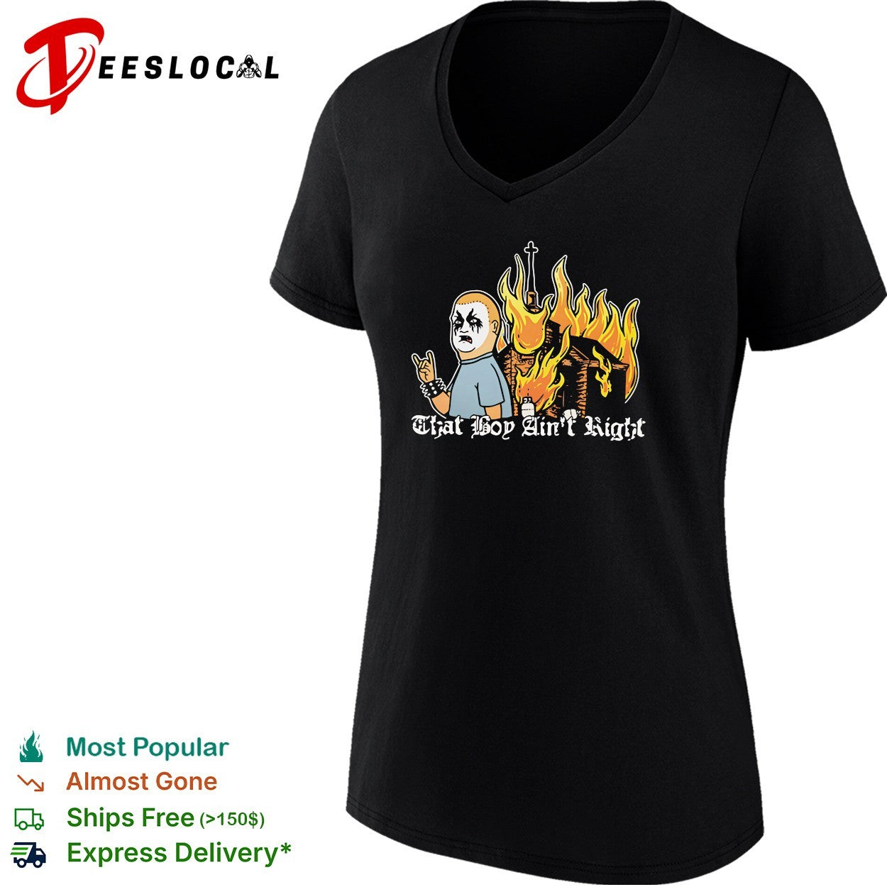 That boy ain’t right burning church figure skull face fire humor art shirt
