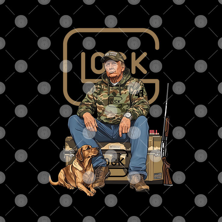 The 47th President Trump Holding A Glock Sitting Next To A Hunting Dog Shirt