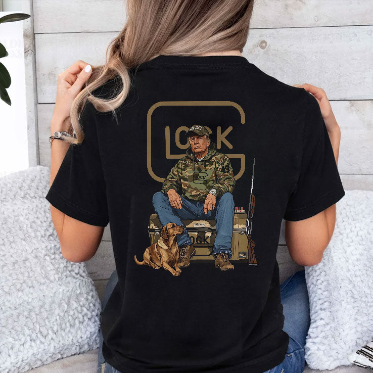 The 47th President Trump Holding A Glock Sitting Next To A Hunting Dog Shirt
