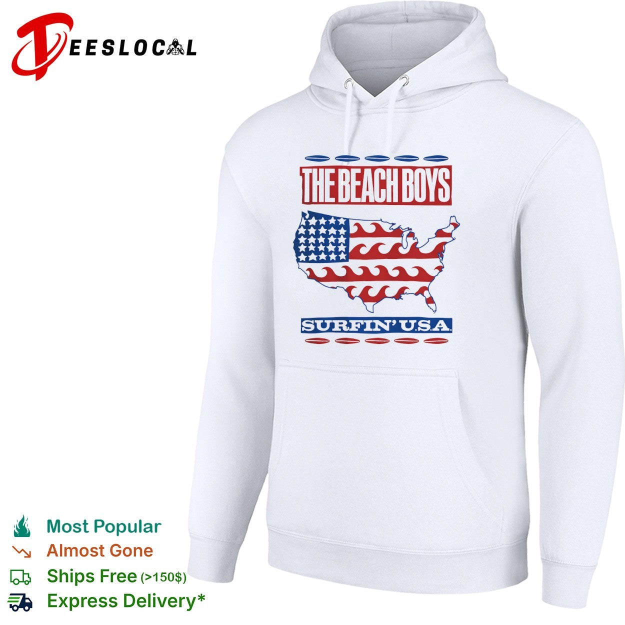 The Beach Boys Surfin USA map of the United States flag shirt