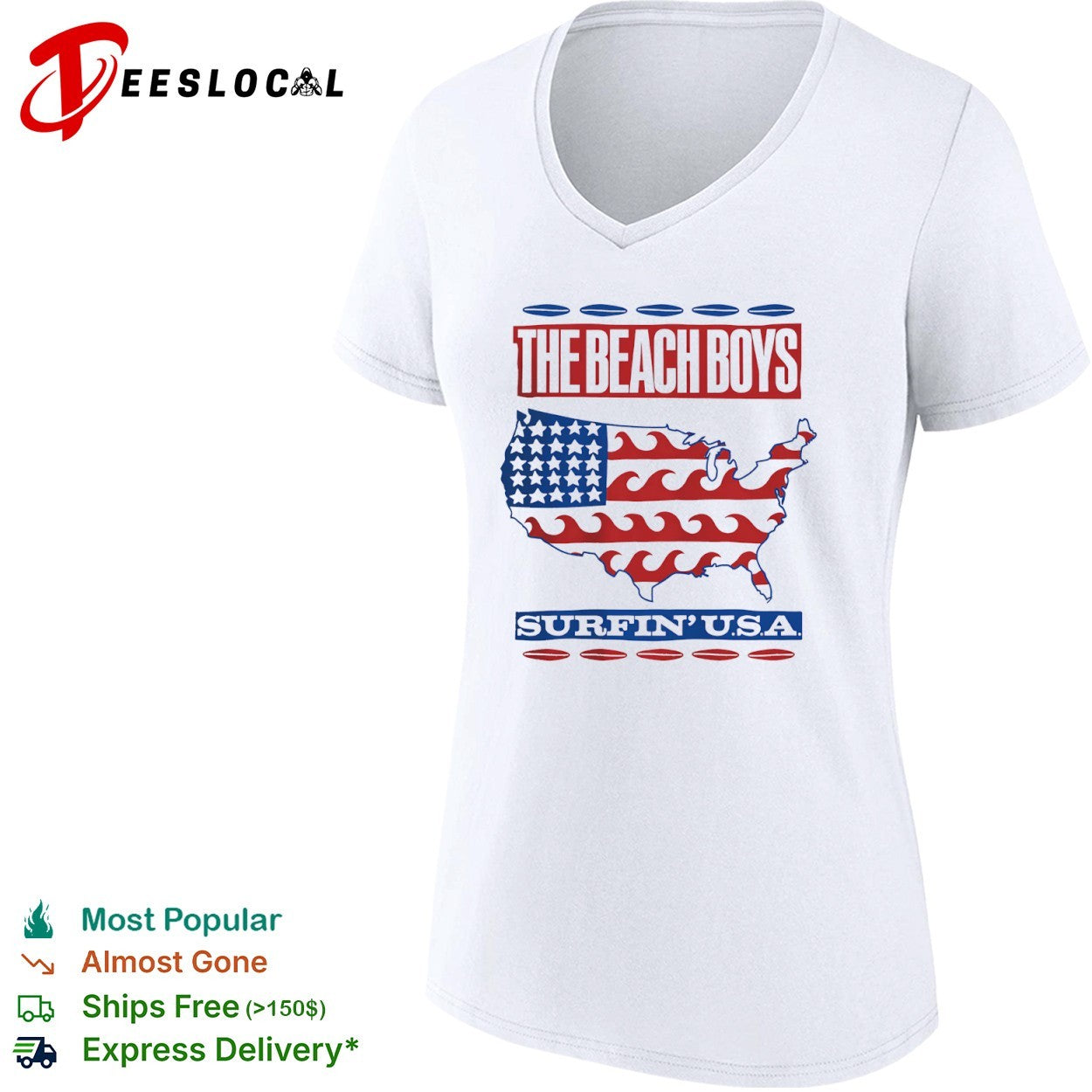 The Beach Boys Surfin USA map of the United States flag shirt