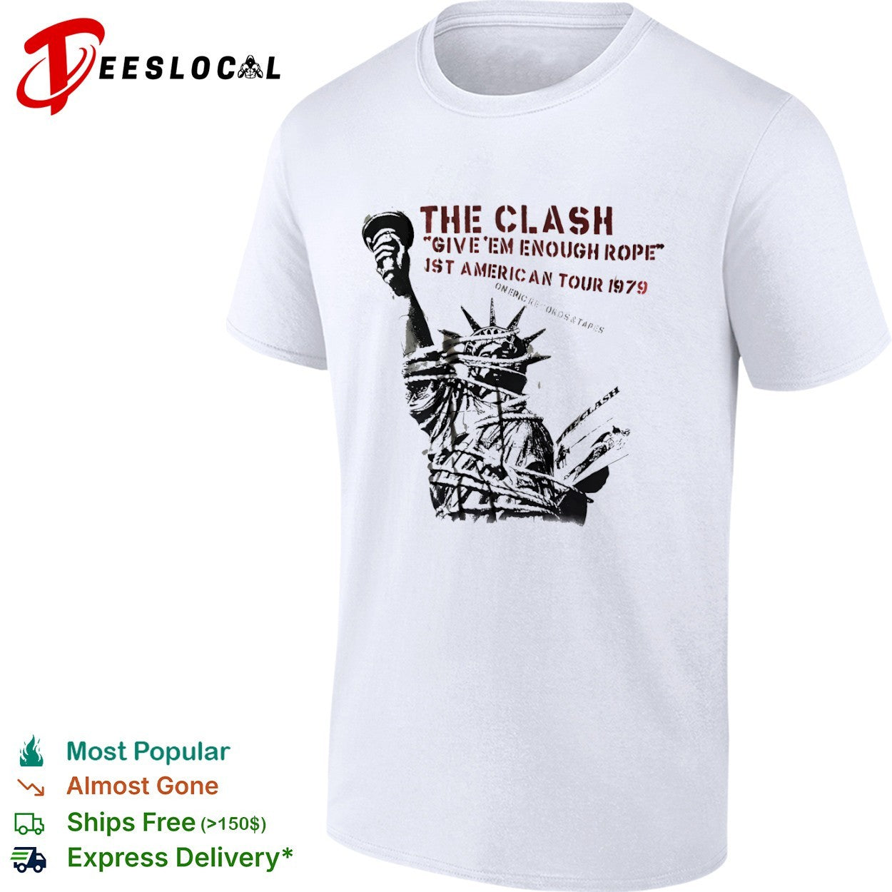 The Clash Give em Enough Rope 1st American Tour 1979 Statue of Liberty band shirt