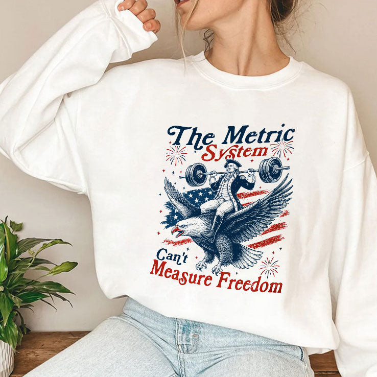 The Metric System Can’t Measure Freedom Patriotic Eagle Weightlifting T Shirt