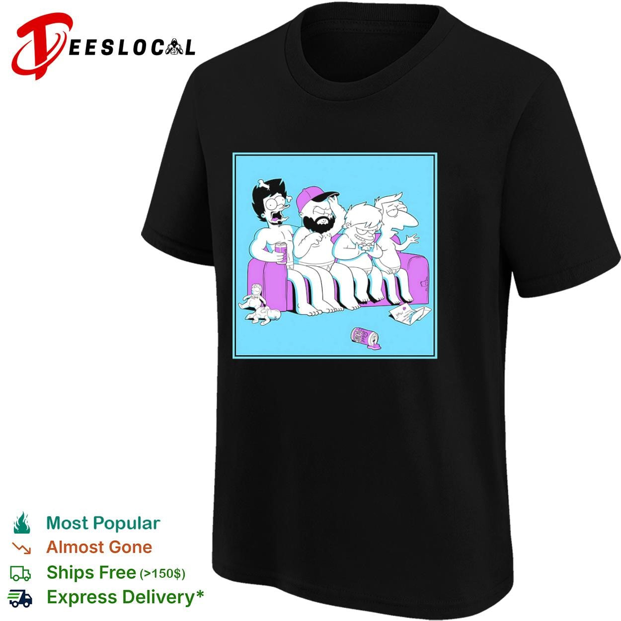 The Simpsons cartoon characters couch shirt