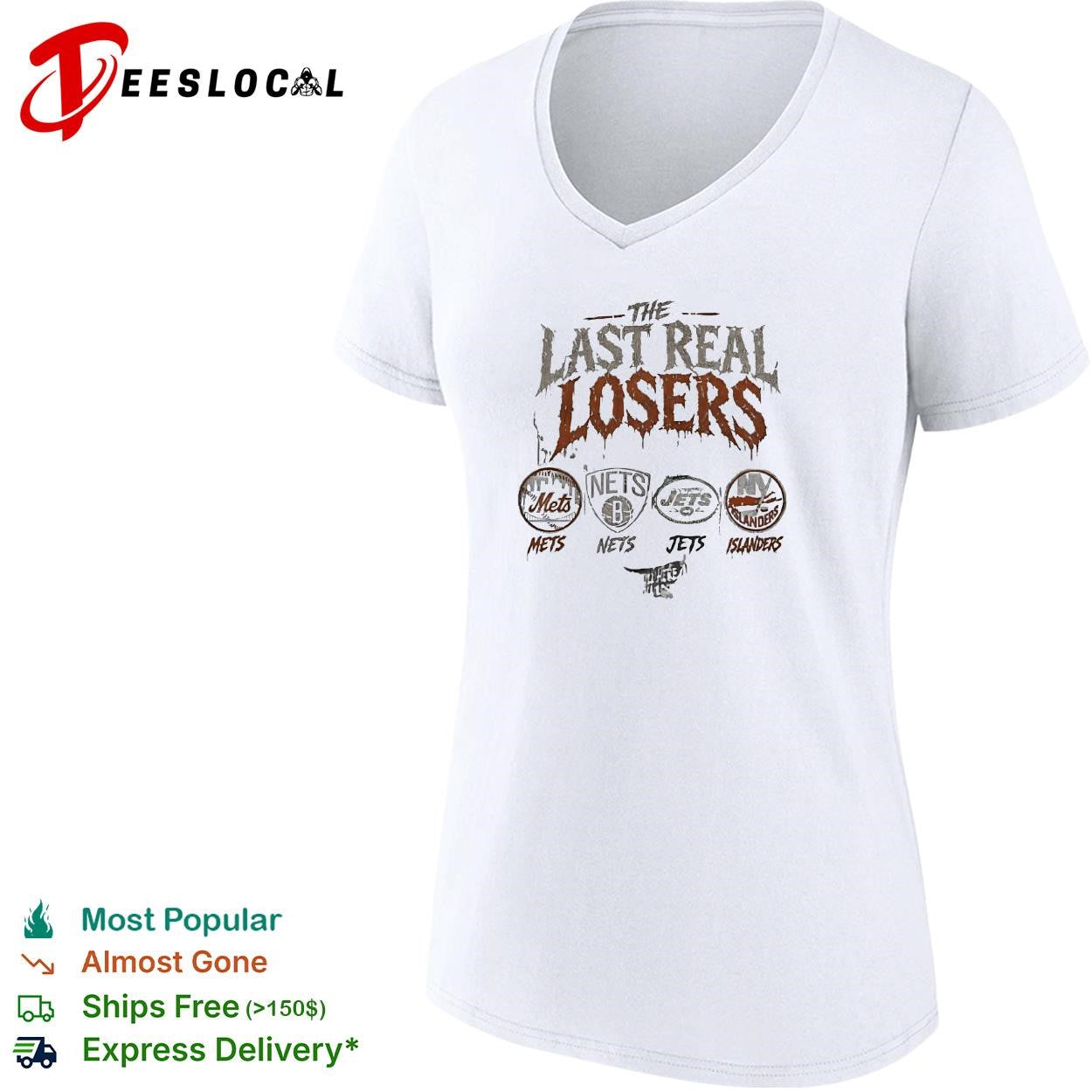 The last real losers Mets Nets Jets and Islanders team logos distressed shirt