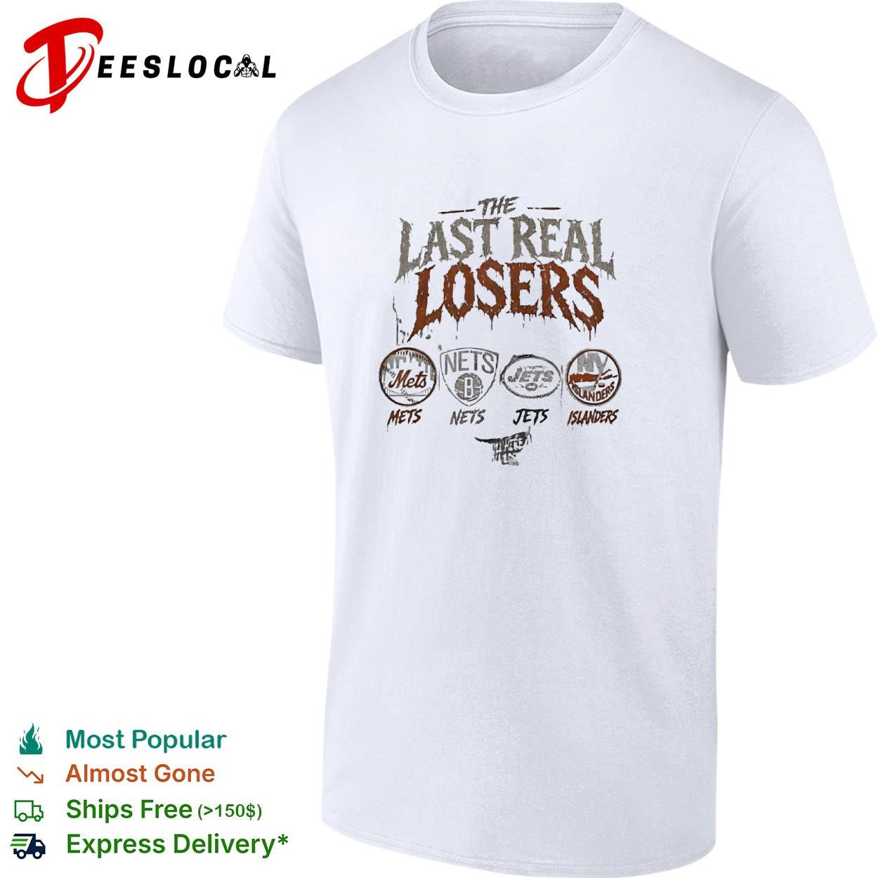The last real losers Mets Nets Jets and Islanders team logos distressed shirt