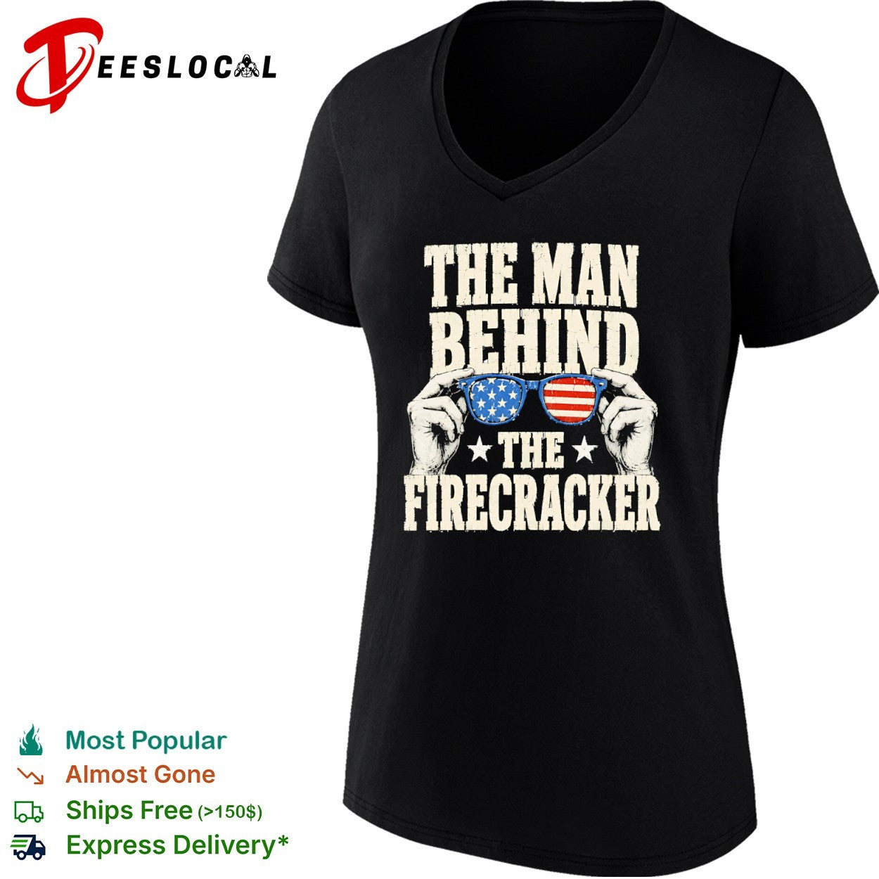 The man behind the firecracker American flag sunglasses patriotic 4th of July shirt