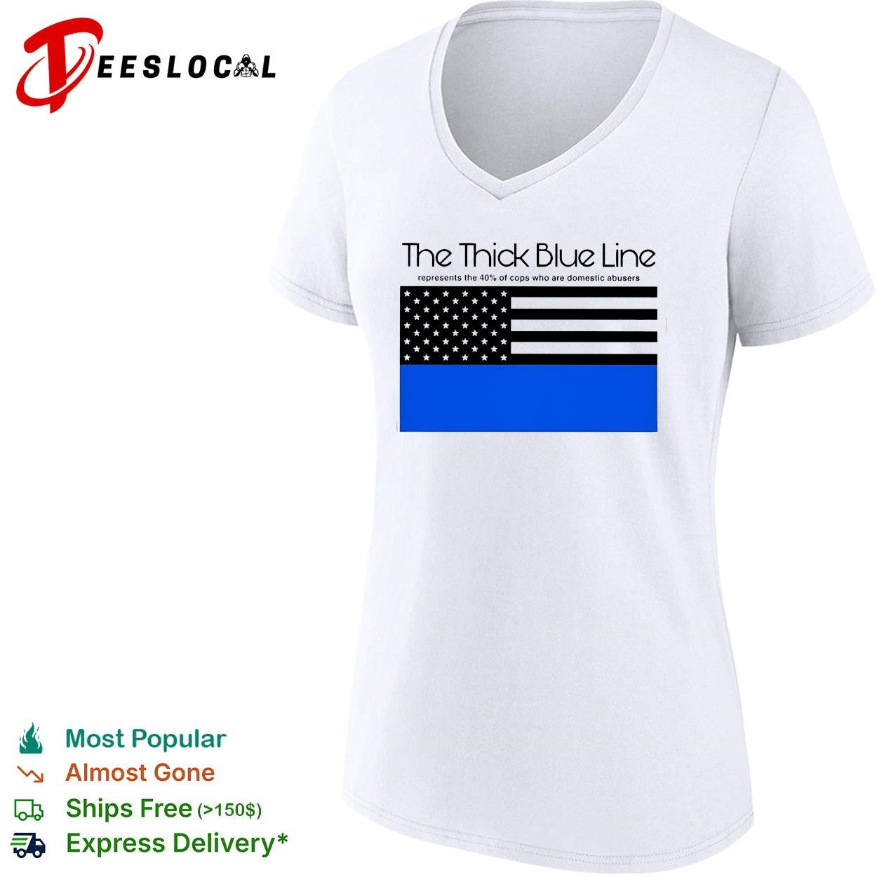 The thick blue line police American flag political statement shirt