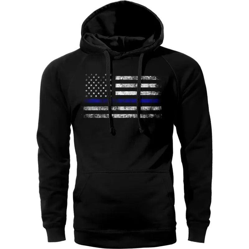 Thin Blue Line Flag Police Lives Hoodie Sweatshirt Cotton Fabric