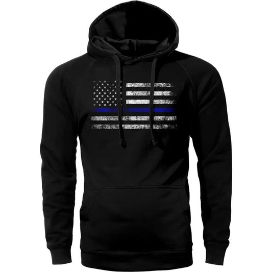 Thin Blue Line Flag Police Lives Hoodie Sweatshirt Cotton Fabric