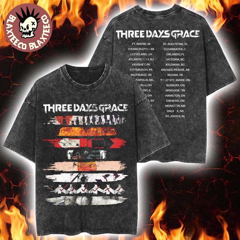 Three Days Grace Alienation 2026 Tour North America Merch Album Stripe Vintage Washed Tee
