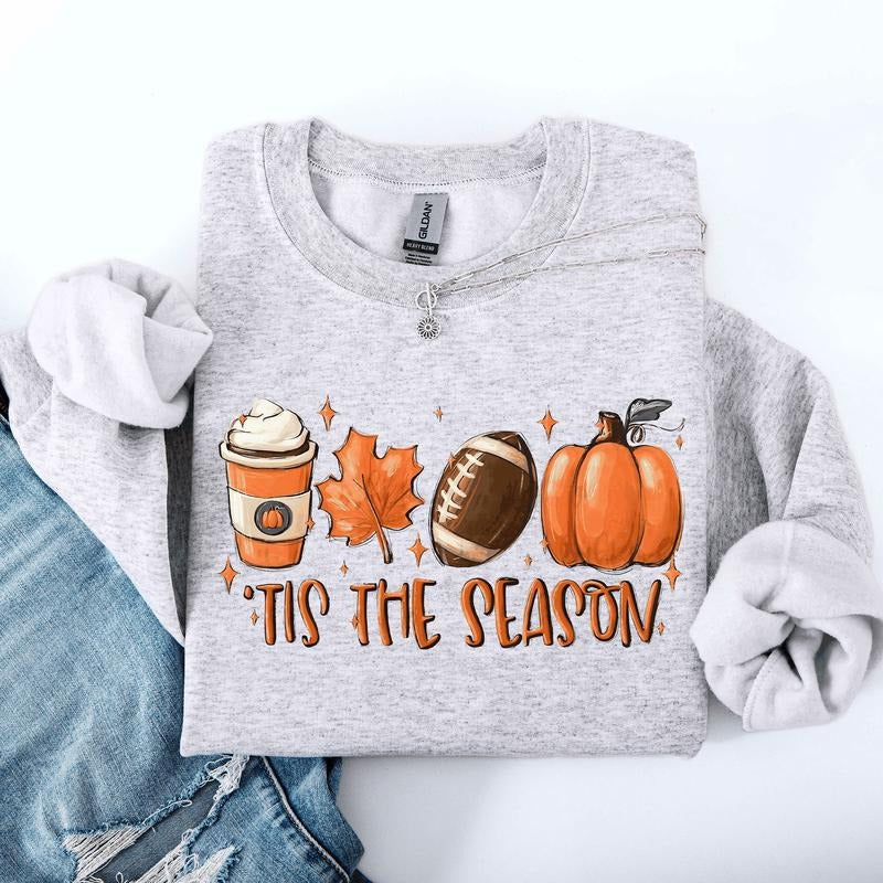Tis The Season, Football, Game Day, Pumpkin, Coffee, Autumn, Fall Sweatshirt