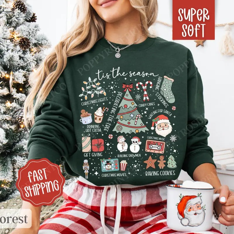 Tis the Season Collage Sweatshirt, Tis the Season Crewneck,  Women's Holiday Sweater - clothing by TeeHivey.com
