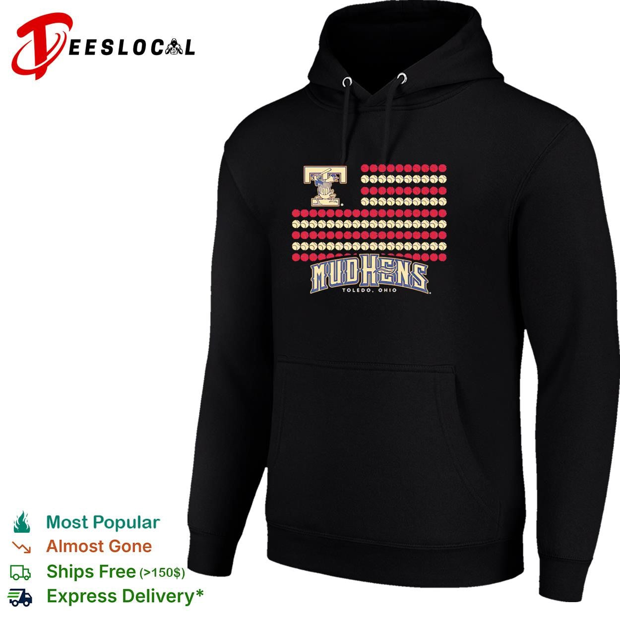 Toledo Mud Hens baseball flag logo and text design fan apparel graphic shirt